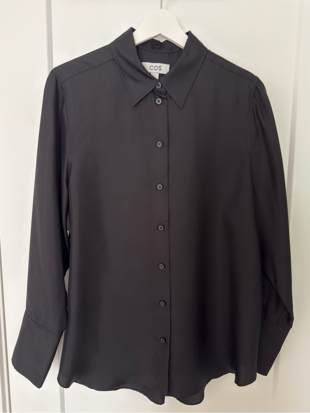 COS 100% Silk Button-Up Blouse – Black – Size US 6 – NWT